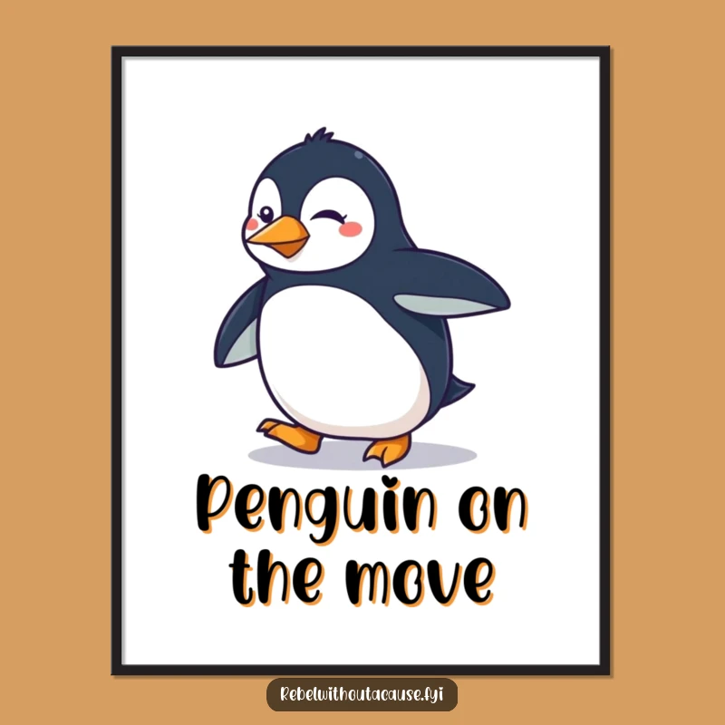 Funny Penguin Strut Digital Art: Sassy Bird Print, Determined Walk Decor Gift