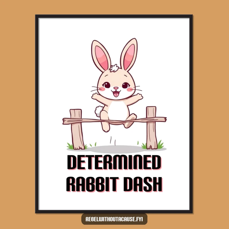 Funny Rabbit 'Over It' Digital Art - Determined Jumper Rabbit Print Gift