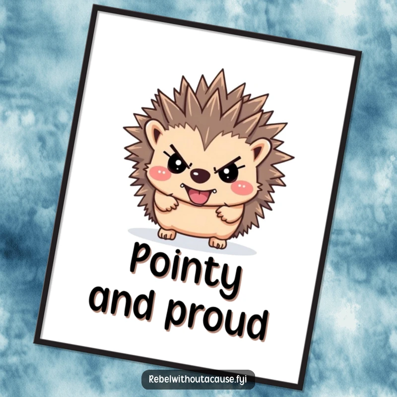 Funny rebellious hedgehog digital print showing a defiant hedgehog with spiky hair, perfect for adding a bold and empowering touch to any room.