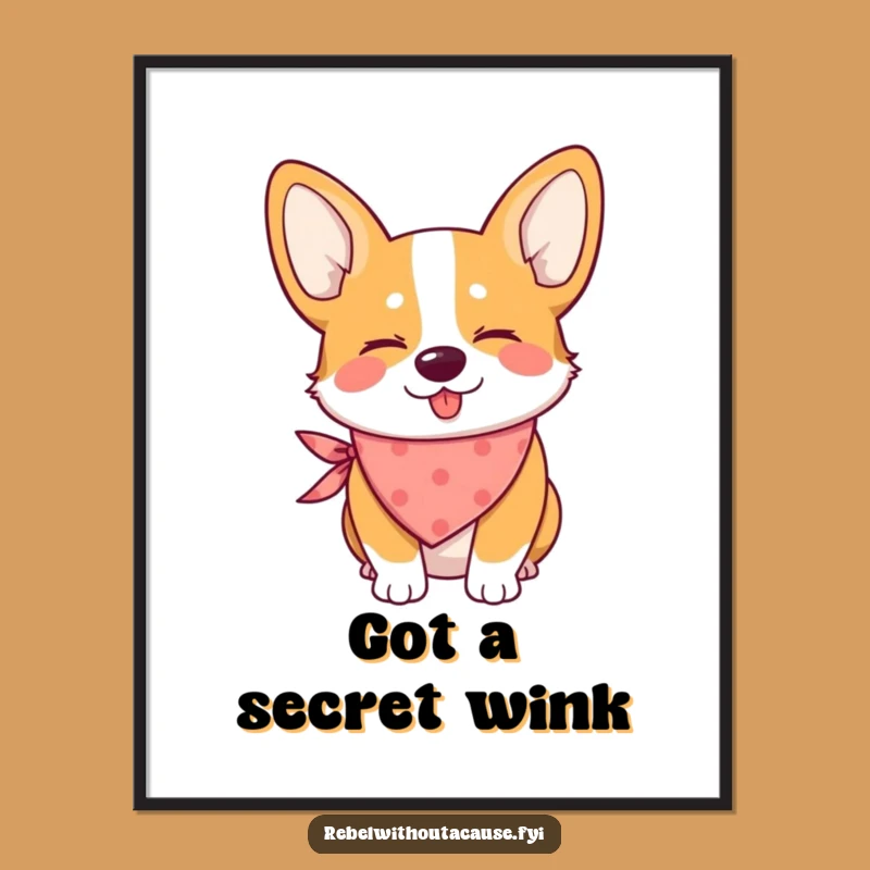 Funny Winking Corgi Bandana Digital Art: Instant Adorable Decor
