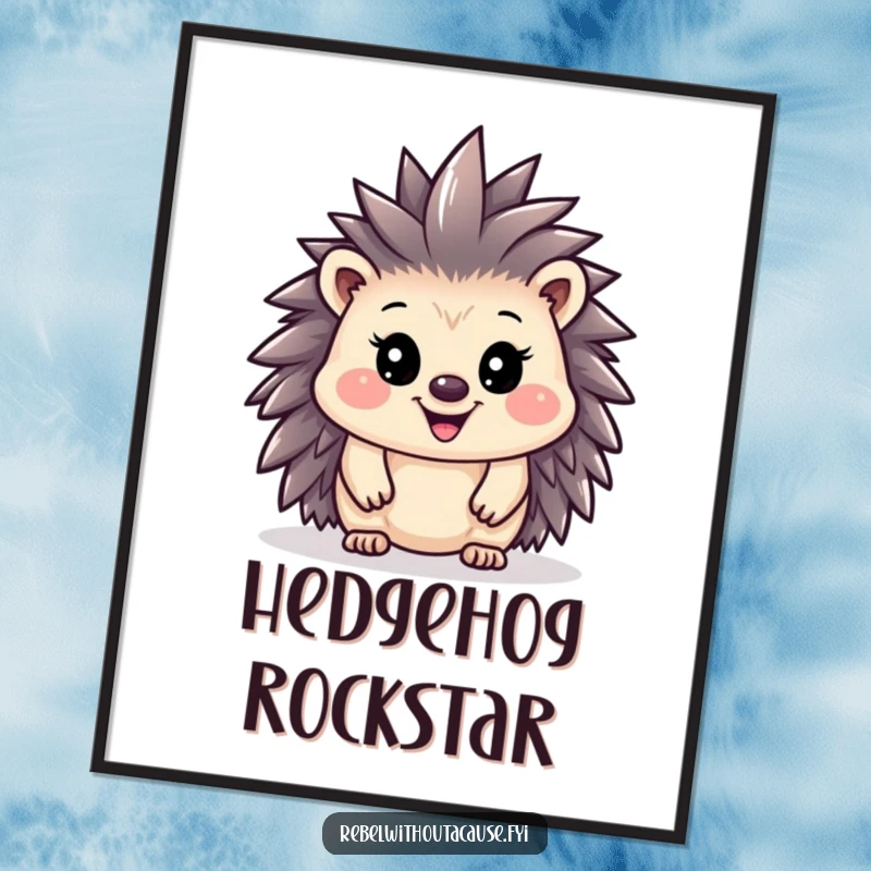 Funny hedgehog with a tiny mohawk and proud grin on a digital art print, ready to add punk edge.