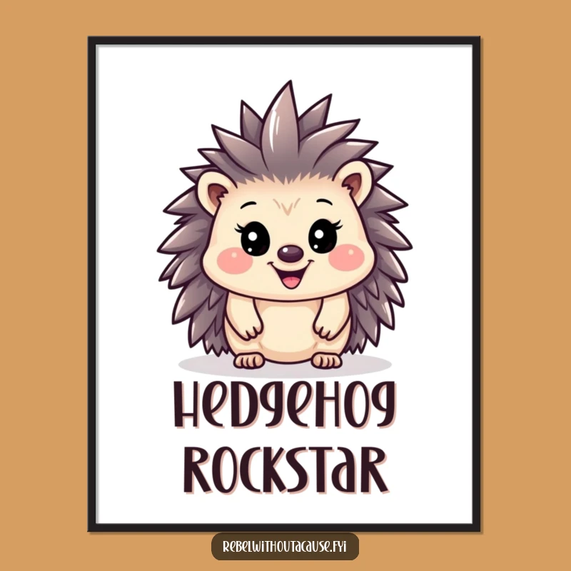 Funny Hedgehog Mohawk Digital Art Print: Instant Punk Rock Wall Art