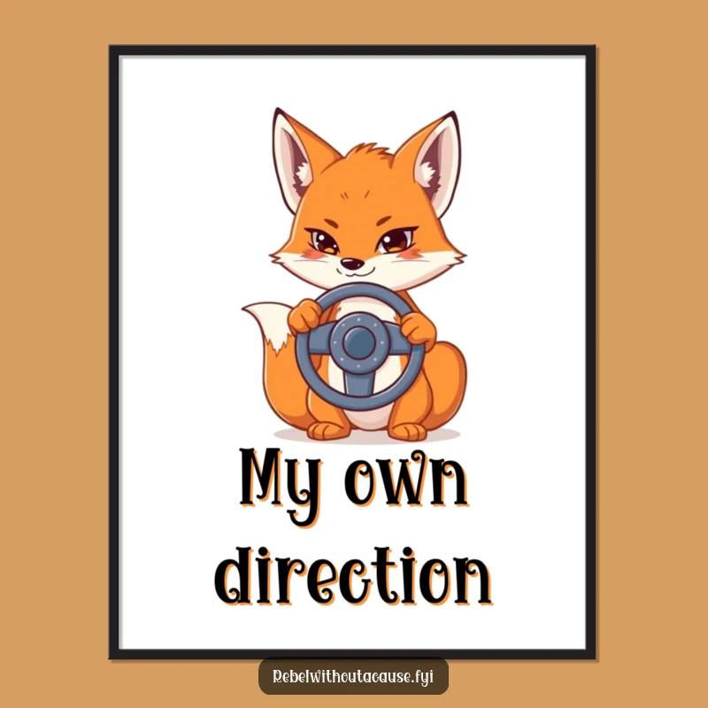Funny Fox Steering Wheel Digital Print: Instant Humor for Your Space
