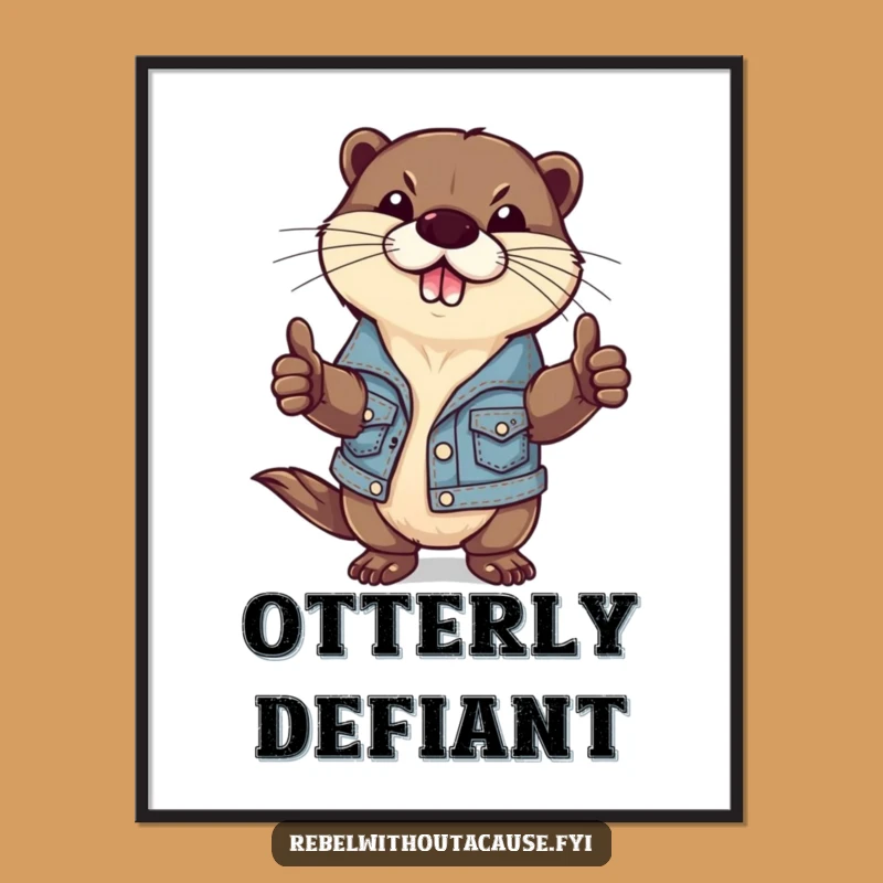 Funny Otter Digital Art: Defiant Denim Otter for Rebel Decor