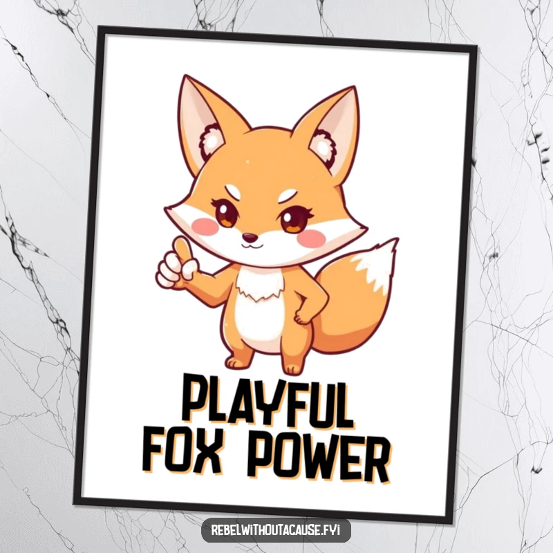 Funny fox digital art print of a playful fox in a defiant stance, pointing one paw outwards. Bold and humorous decorative art.