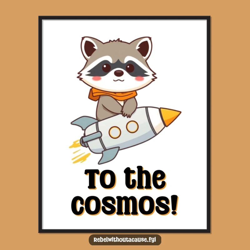 Funny Raccoon Rocket Digital Art Print: Instant Galactic Humor