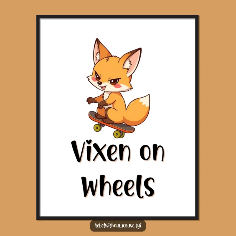 Funny Fox Digital Art: Cheeky Backwards Skater, Instant Fun & Funny Gift