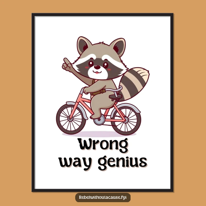 Funny Kawaii Raccoon Digital Art - Cheeky Backwards Bicycle Amuse!