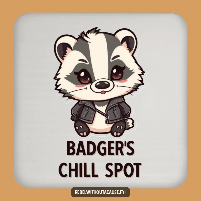 Funny Badger Biker Coaster - Smirking Leather Jacket Badger Drink Protector Gift