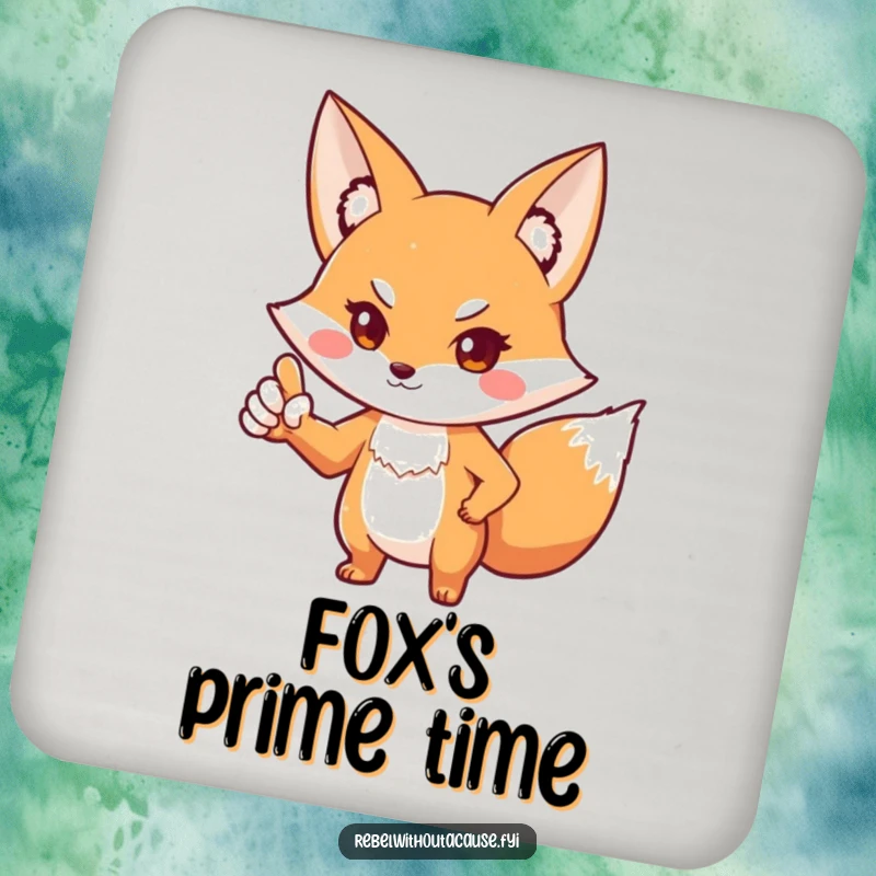 Funny fox coaster featuring a playful fox with a defiant stance, pointing one paw outwards. Protects surfaces with humor and boldness.