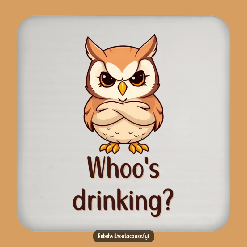Funny Bold Owl Coaster - Protect Surfaces with Wisdom - Cute Funny Gift!