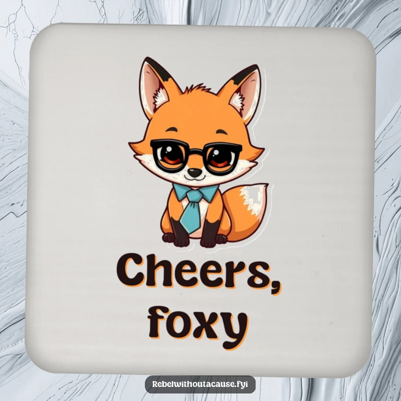 Funny drink coaster featuring a jaunty fox with a loose tie and a swagger, protecting surfaces with charming elegance.