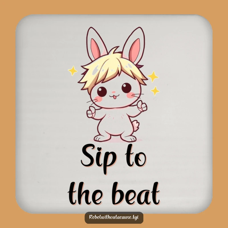 Funny Kawaii Bunny Coaster: Punk Rocker Decor, Sweet Funny Gift for Music Fans