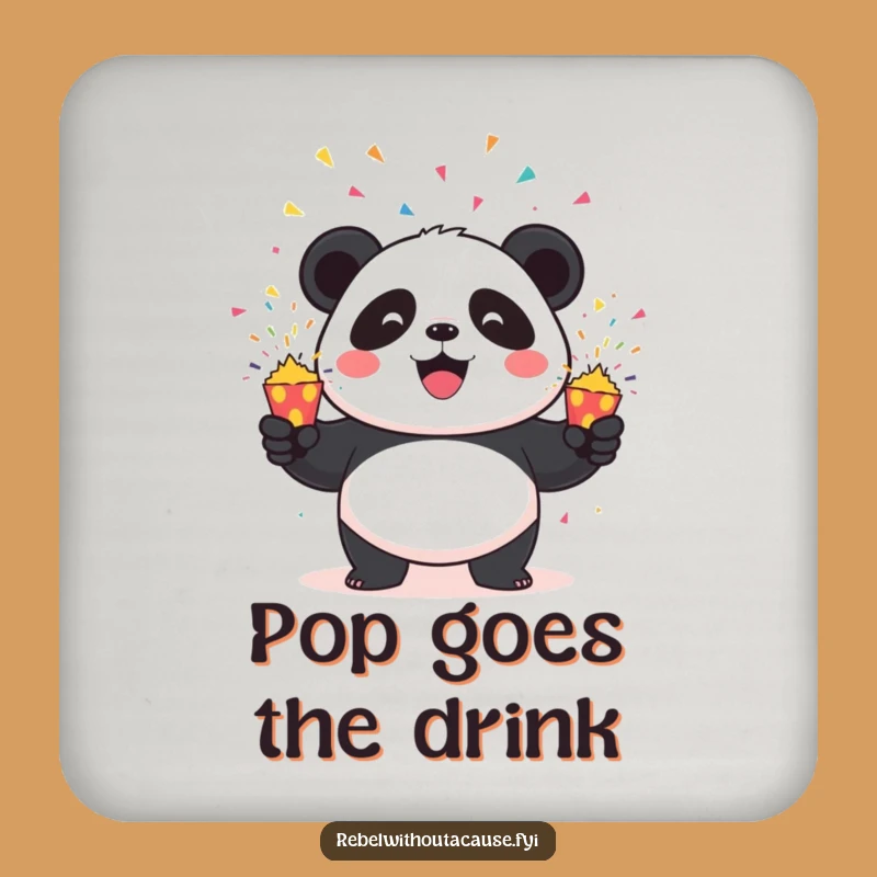 Funny Panda Party Coaster: Mischievous Panda Juggling Exploding Poppers, Protect Surfaces with Funny Gift