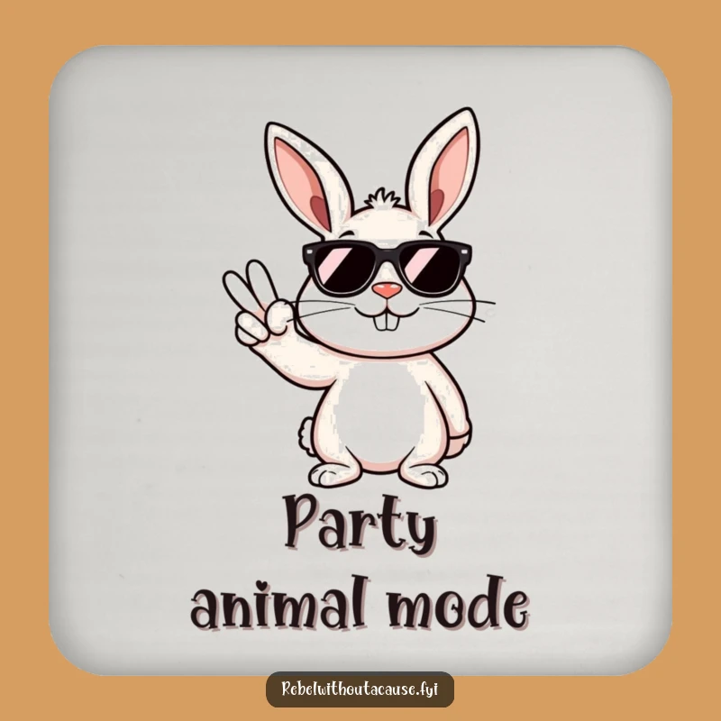 Funny Rebellious Bunny Peace Sign Drink Coaster: Protect Surfaces with Humor