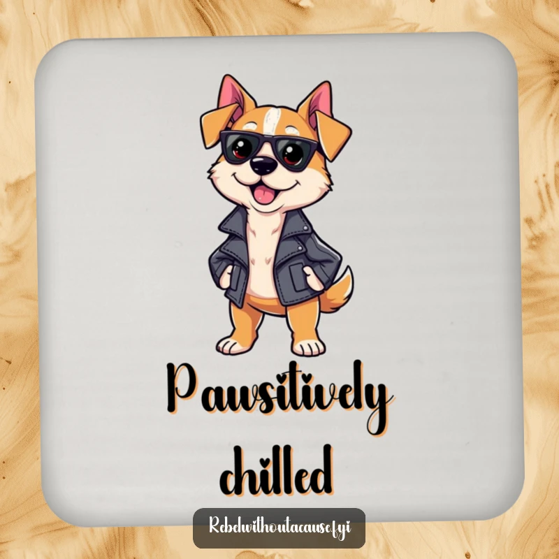 Funny Sassy Dog Drink Coasters featuring a strutting dog in a leather jacket, adding cool protection to surfaces.