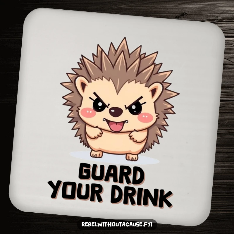 Funny rebellious hedgehog coasters featuring a defiant hedgehog with upward-pointing spikes, adding a touch of bold humor to tables.
