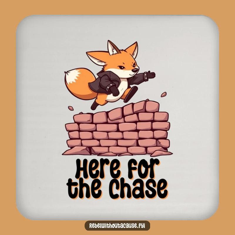 Funny Fearless Fox Leather Jacket Drink Coaster: Protect Surfaces with Style