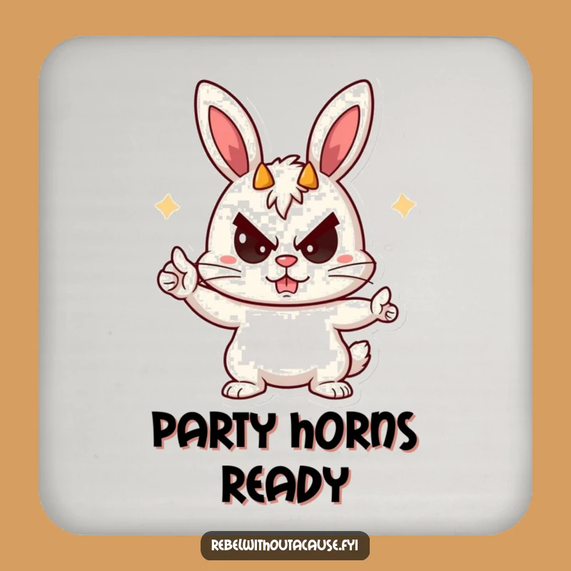 Funny Rebellious Bunny Coaster - Devil Horns Decor, Mischievous Surface, Gift