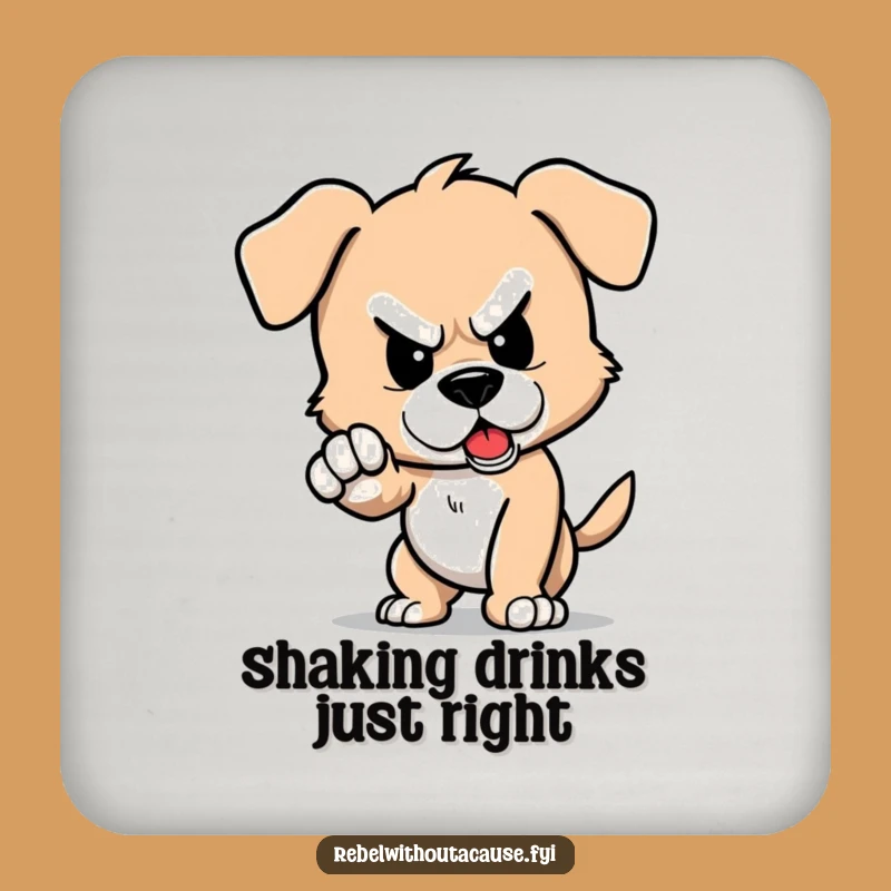 Funny Defiant Puppy Stomp Drink Coaster: Protect Surfaces with Puppy Power