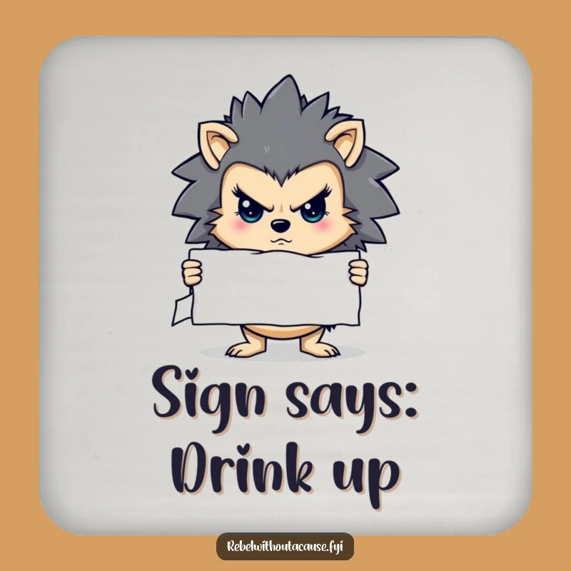 Funny Determined Hedgehog Coaster - Stern Message Drink Saver - Unique Funny Gift