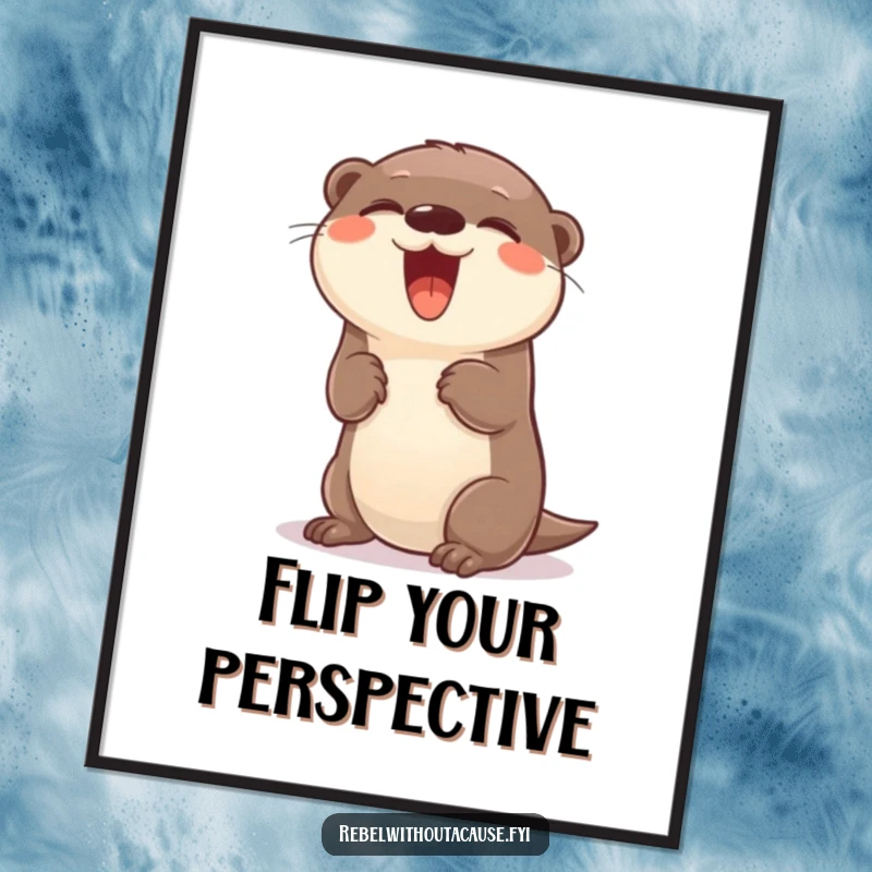 Funny giggling otter with a carefree attitude doing a playful flip on a wall poster.
