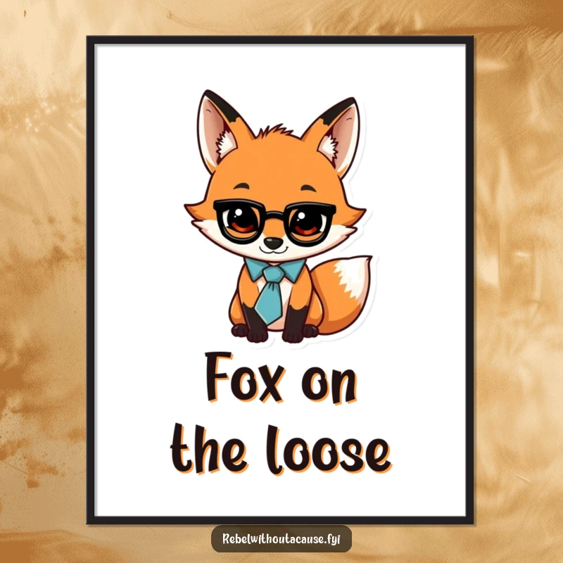 Funny poster print of a jaunty fox wearing a loose tie and a swagger, full of playful charm and confidence.