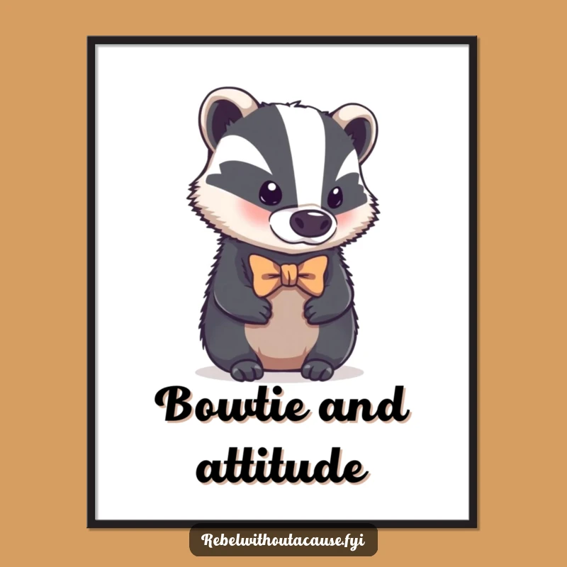 Funny Bold Badger Bowtie Poster: Sophisticated Wall Art with Aloof Charm