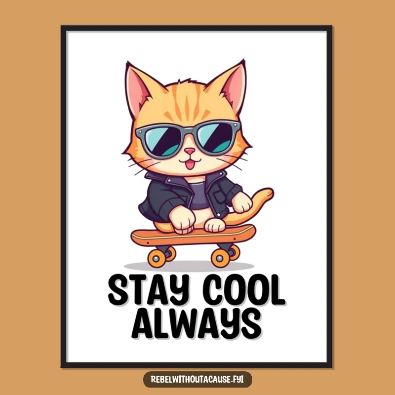 Funny Cool Cat Skater Poster - Hilarious Wall Art for Cat Lovers