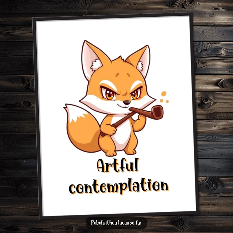 Funny Fox Butler Poster showing a mischievous fox with a daring grin, holding a bent pipe, adding character to any room.