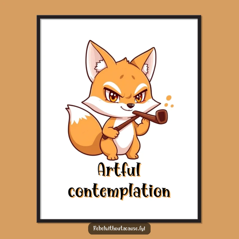 Funny Fox Butler Poster: Daring Grin Bent Pipe Wall Art, Quirky Funny Gift Decor