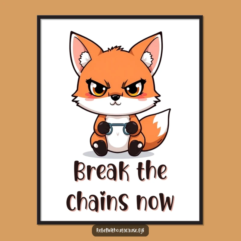 Funny Kawaii Fox Poster: Defiant Spirit Art Print, Perfect Funny Gift Decor