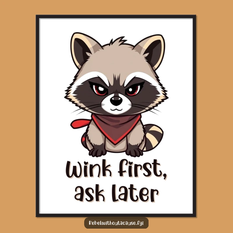 Funny Raccoon Poster: Mischievous Bandit, Sly Wink, Perfect Wall Art & Funny Gift