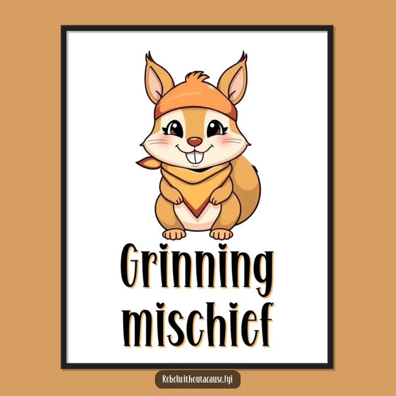 Funny Squirrel Poster: Bandana Mischief, Cheeky Grin Art, Unique Gift