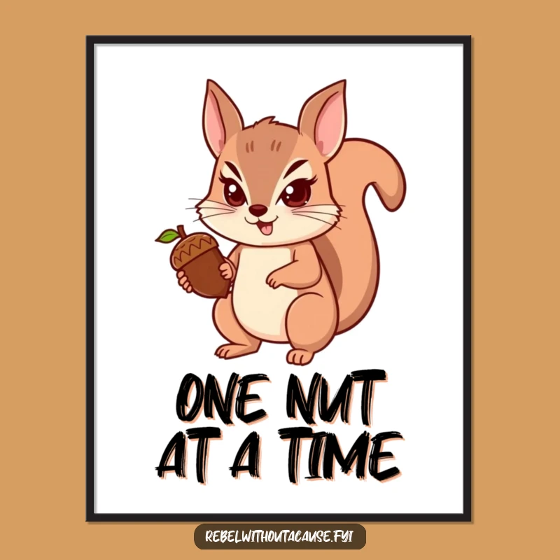 Funny Squirrel Poster: Determined Acorn Guard, Perfect Wall Art & Funny Gift