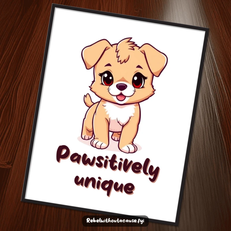 Funny puppy poster featuring a playful puppy with a confident stride and a rebellious streak, perfect for adding instant joy to any room.