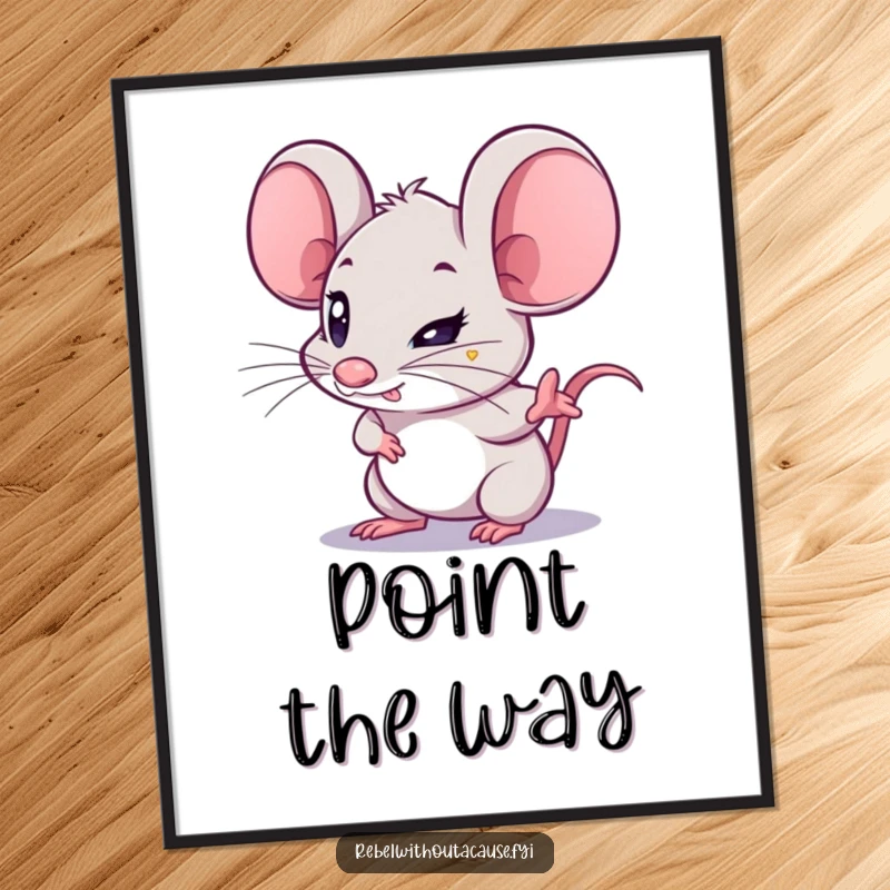 Funny Mouse Poster: A kawaii mouse with a determined glint points forward, creating a motivational and humorous piece of wall art.
