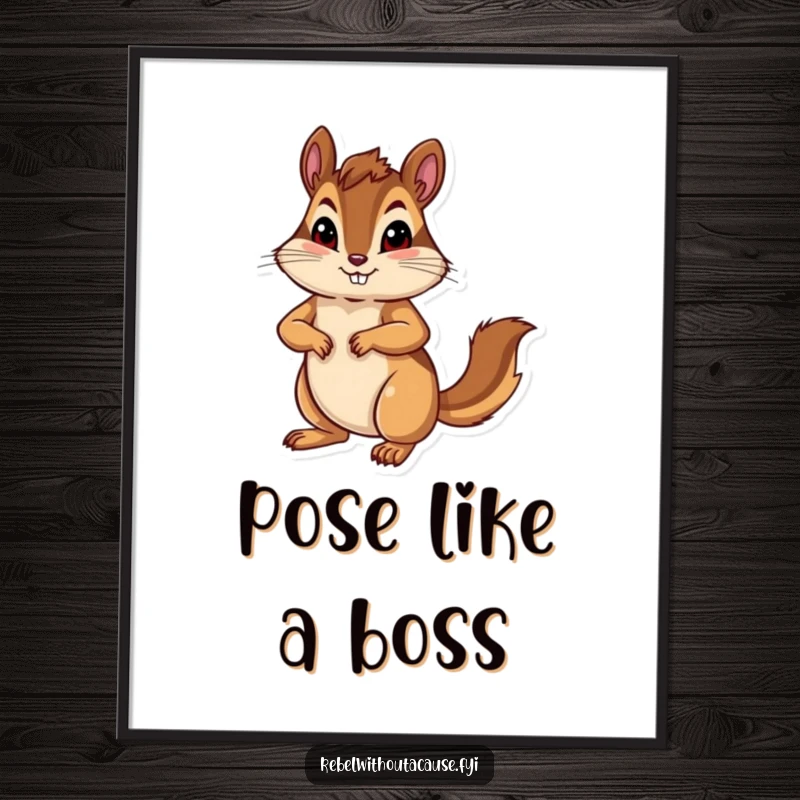 Funny bold chipmunk with a confident pose, paw on hip, on a wall poster.
