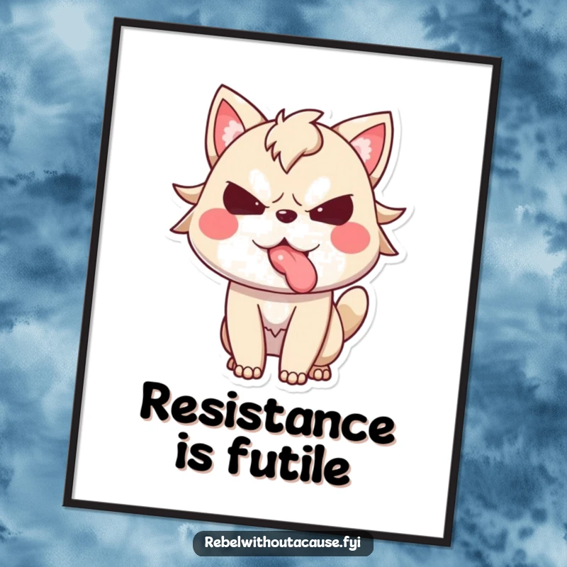 Funny poster featuring a spirited animal character defiantly sticking its tongue out, creating a bold and humorous visual statement.