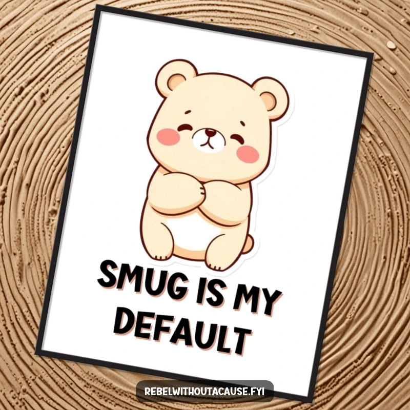 Funny Kawaii Bear Poster print of a bear with arms crossed and a confident, sassy smirk, adding humor to decor.