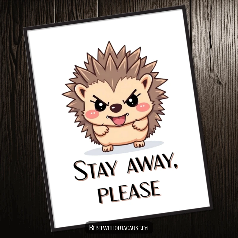Funny rebellious hedgehog poster showing a defiant hedgehog with spikes pointing upwards, adding a bold and empowering touch to wall art.