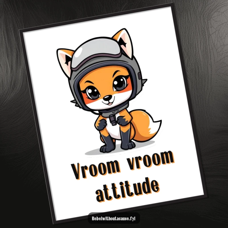 Funny poster of a cool fox in a motorcycle helmet striking a confident pose, adding a touch of adventure to walls.