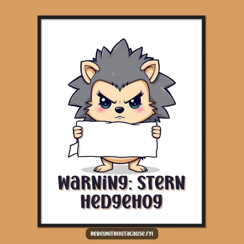 Funny Stern Hedgehog Poster - Determined Message Wall Art - Unique Funny Gift