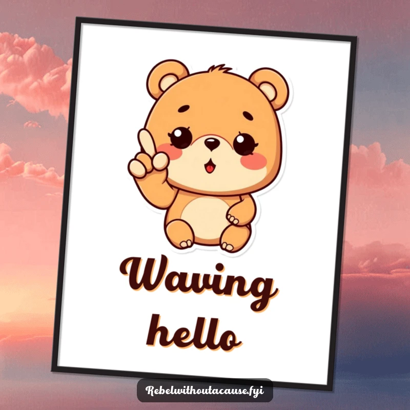 Funny Cool Bear Poster depicting a bear with a wavy finger gesture and a wink, adding a cool and humorous vibe to walls.