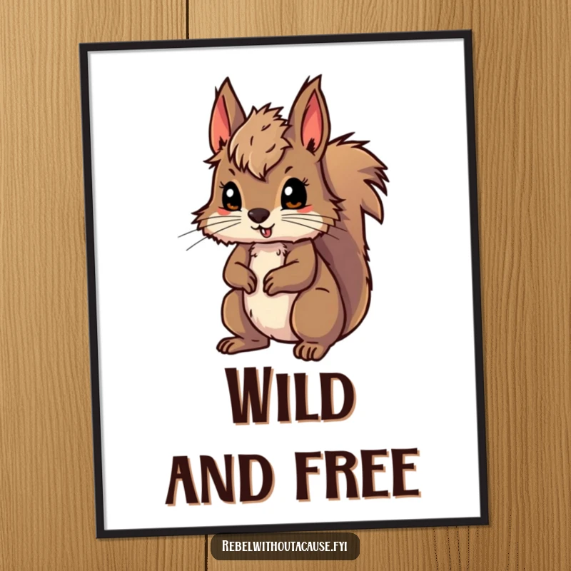 Funny poster of a wild squirrel with messy fur, looking ready for adventure, adding a touch of nature and humor to wall decor, a great funny gift.
