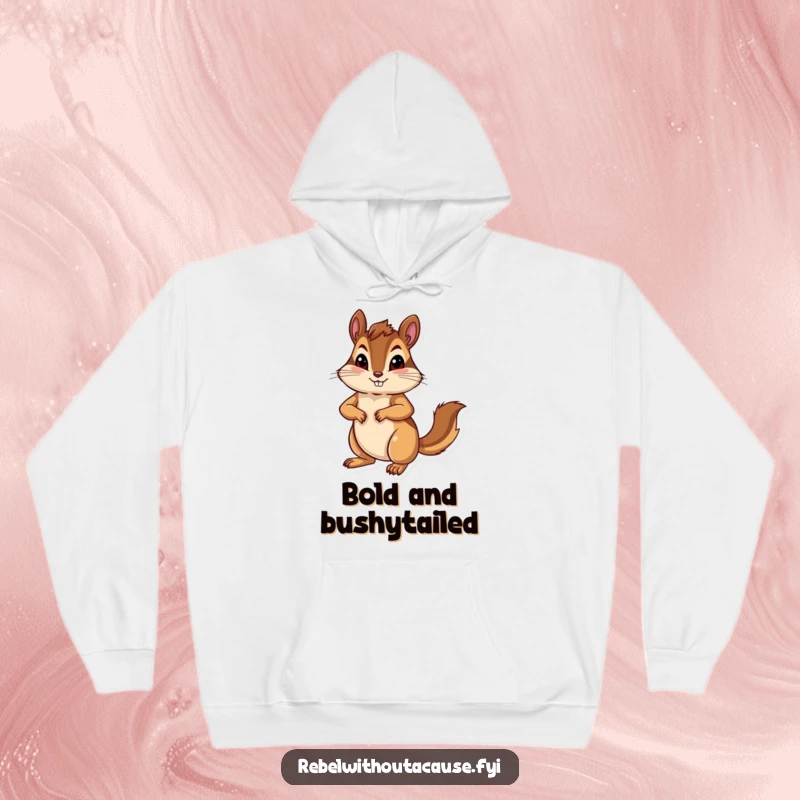 Funny bold chipmunk with a confident pose, paw on hip, on a cozy hoodie.