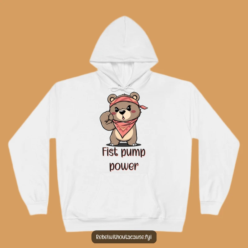 Funny Bear Hoodie, Determined Fist Pump, Bandana Style, Ultimate Funny Gift for Warriors