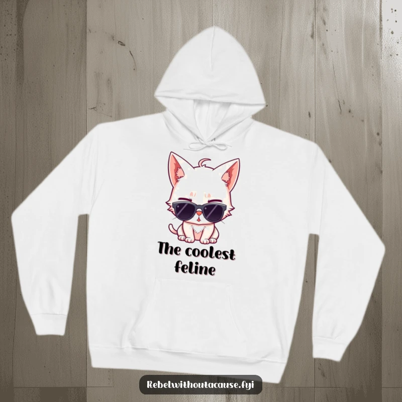 Funny hoodie showcasing a sassy cat wearing sunglasses and giving a wink, perfect for staying warm with a touch of feline coolness.