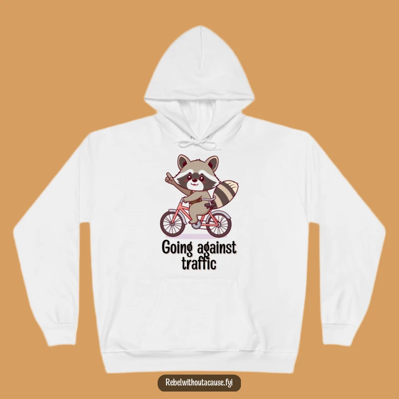 Funny Kawaii Raccoon Hoodie - Cozy Cheeky Backwards Bicycle Fun!