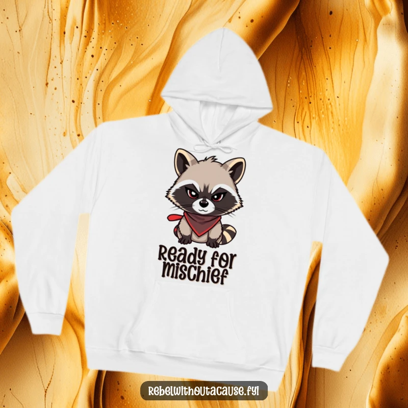 Funny raccoon hoodie featuring a mischievous raccoon with a sly wink and bandana, offering warmth and a playful bandit look, a funny gift.